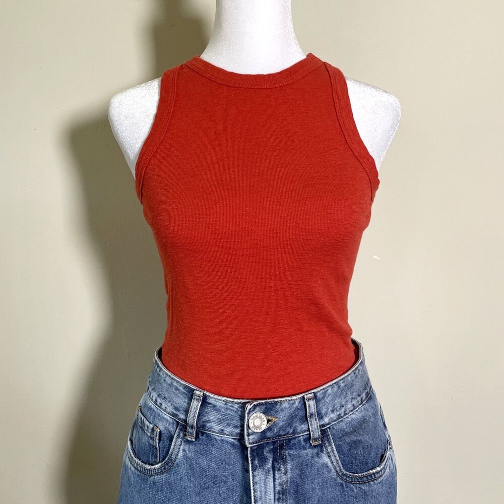 Madewell Women's Red Crew Neck Tank Top Size XS Cotton Blend Basics Casual